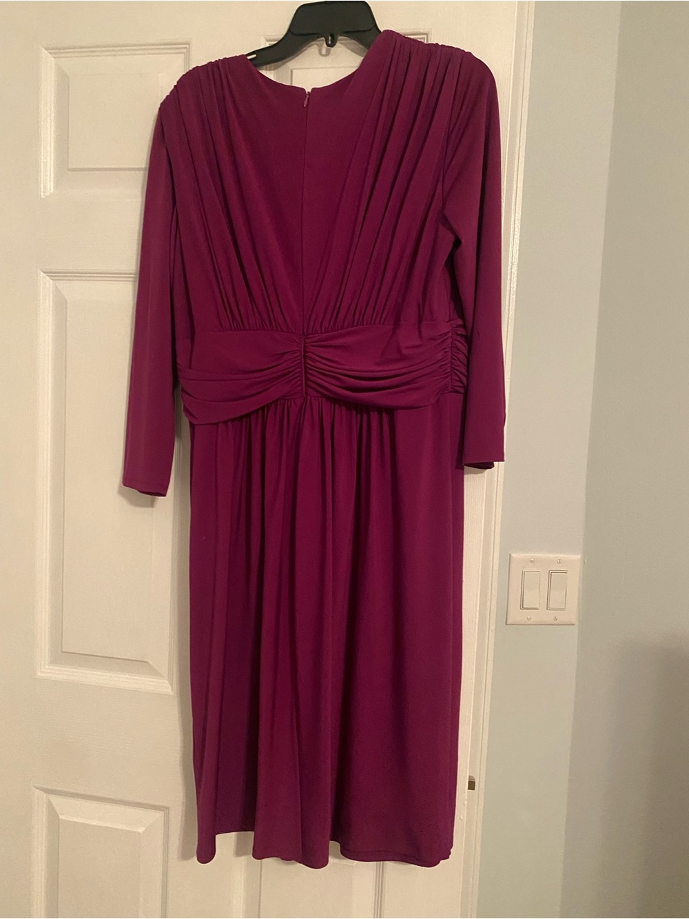 Suzi Chin for Maggy Boutique Plum Long Sleeve Ruched-Waist Midi Dress